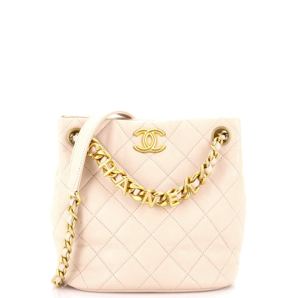 Chanel Logo Letters Drawstring Chain Bucket Bag